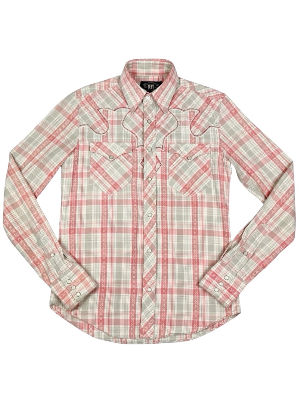 RRL Ralph Lauren Shirt Womens XS 1 Pearl Snap Western Embroidered Plaid Pink Top